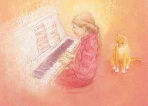 Postal Niña y el piano